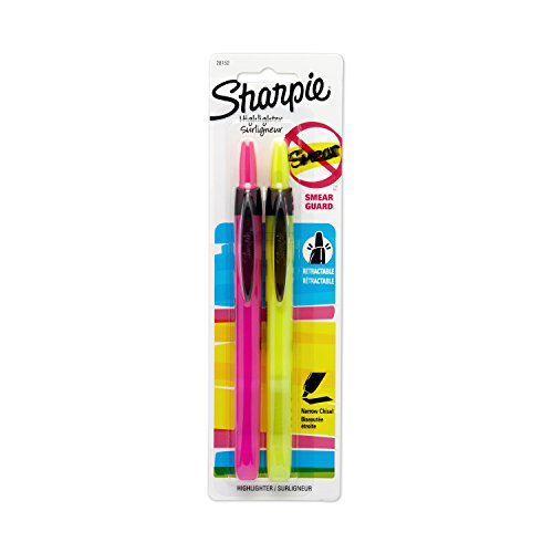 SHARPIE 28152PP Retractable Highlighter, Smearguard Technology, Vivid and High Contrast Colors, Pack of 1 Blister Including 2 Highlighters