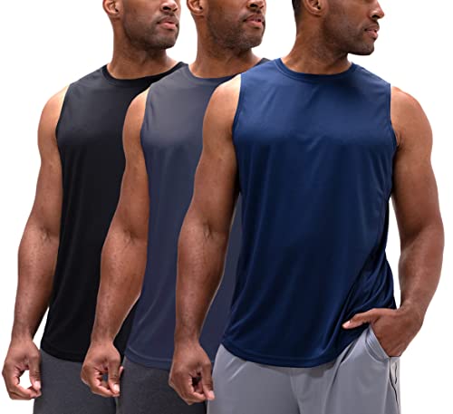 DEVOPS 3 Pack Men's Relaxed-Fit Workout Gym Tank Top Sleeveless (Black/Charcoal/Navy, Medium)