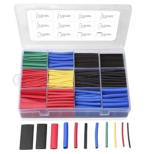 560PCS Heat Shrink Tubing 2:1, Eventronic Electrical Wire Cable Wrap Assortment Electric Insulation Heat Shrink Tube Kit with Box(5 colors/12 Sizes), Black, Red, Blue, Yellow, Green