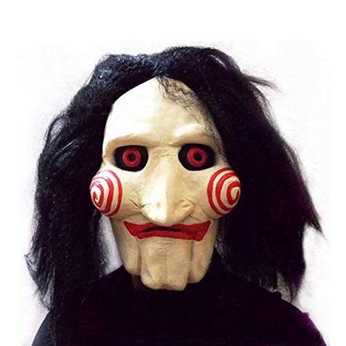 KONKY Party Halloween Costume Latex Horror Clown Saw Mask Horrifying The Puppet Mask From Movie Jigsaw Full Mask Head Latex Masquerade Prop Christmas, Meets your SCARE criteria