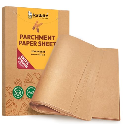 Katbite 200Pcs 9x13 inch Heavy Duty Unbleached Parchment Paper, Parchment Paper Sheets for Baking Cookies, Cooking, Frying, Air Fryer, Grilling Rack, Oven(9x13 Inch)