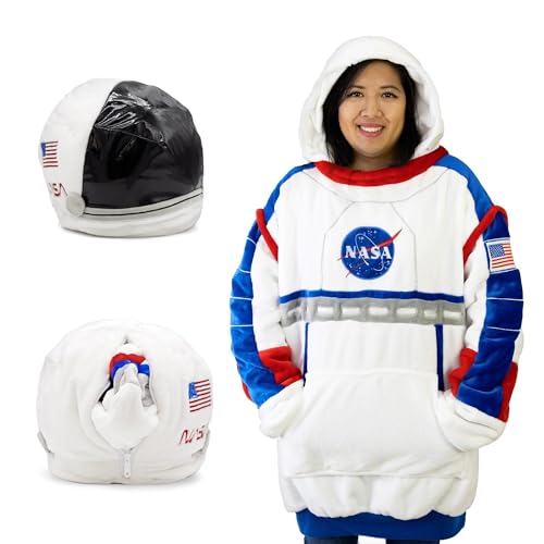 Plushible NASA Space Suit Snugible 2-in-1 Wearable Blanket Adult, Transforming Pillow - Oversized Hoodie with Front Pocket - Cozy Hoodie Blanket for Women & Men