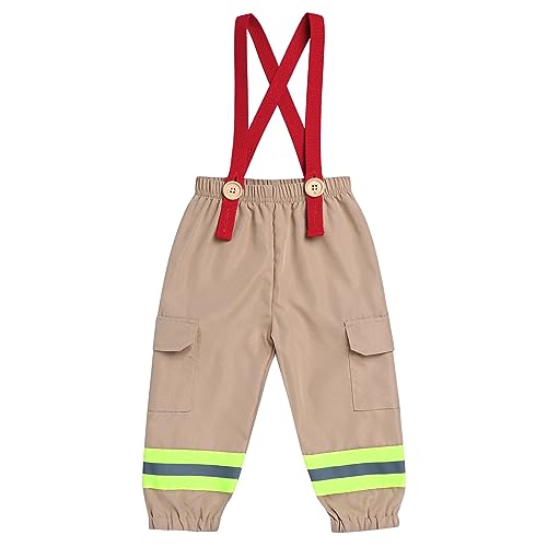 Baby Boy Halloween Costume Pirate Astronaut Firefighter Suspender Pant Kids Pretend Dress Up Cosplay Outfits Toddler Space Fireman Pirate Costume Boys Birthday Pant Set Khaki (2PCS) 9-12 Months