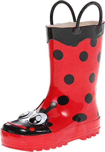 Western Chief Girls' Waterproof Printed Rain Boot with Easy Pull on Handles, Lucy the Ladybu, 6 M US Toddler