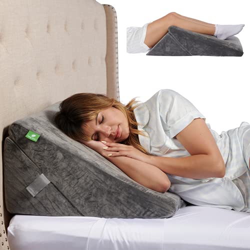 Cushy Form Wedge Pillows for Sleeping - Multipurpose Memory Foam Bed Support Rest & Knee Pillow for Back, Neck & Post-Surgery, Versatile Snoring Relief Back Pillow for Bed - Gray﻿