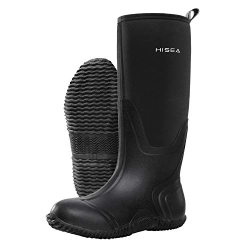 HISEA Women's Rain Boots, Knee High Rubber Boots Waterproof Insulated Neoprene Muck Boots, Durable Anti-Slip Outdoor Work Boots for Hunting Gardening Farming Yard Mud Working, Size 7 Black