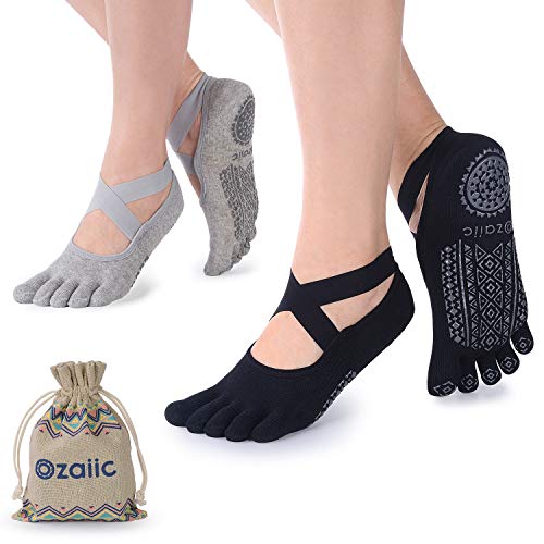 Ozaiic Yoga Socks for Women with Grips, Non-Slip Five Toe Socks for Pilates, Barre, Ballet, Fitness