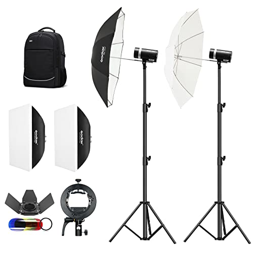 Godox 2 Pack AD300Pro 300Ws Photography Studio Flash Kit, 1/8000 HSS TTL Portable Outdoor Strobe Speedlite Light Kit for Studio Shooting, Location and Portrait Photography, Built-in Lithium Battery