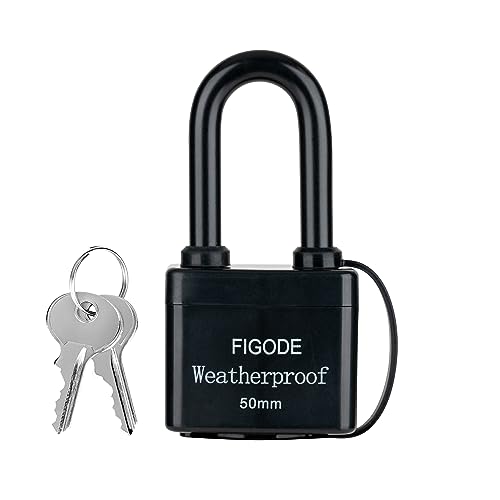 FIGODE Outdoor Waterproof Padlock, Covered Heavy Duty Laminated Steel Keyed Lock, 2.2 in. Wide, Long Padlock