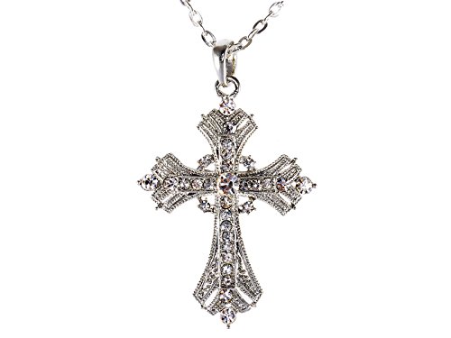 Alilang Silvery Tone Religious Cross Pendant Necklace Clear Crystal Rhinestones,Silver Clear