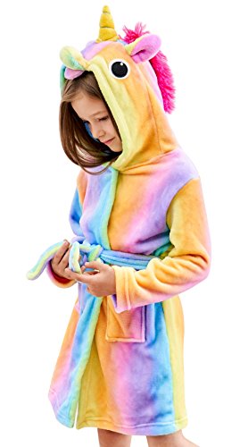 Doctor Unicorn Soft Unicorn Hooded Bathrobe Sleepwear - Unicorn Gifts for Girls (Rainbow, 7-9 Years)