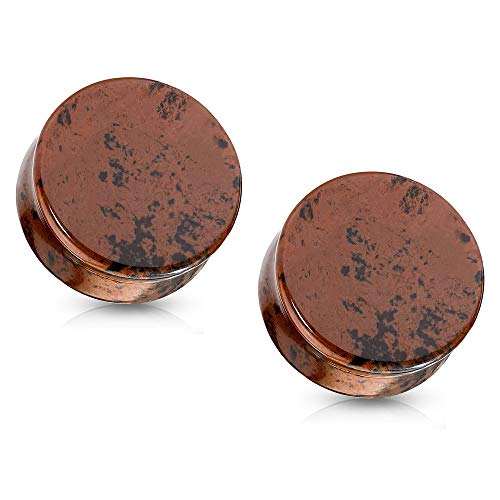 Pierced Owl Natural Mahogany Obsidian Stone Double Flared Saddle Plug Gauges, Sold as a Pair (12mm (1/2'))