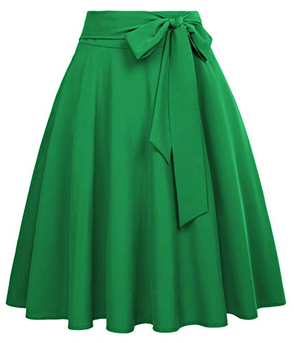 Women High Waisted Skirt A-Line Vintage Skirt Green Skirts Size L