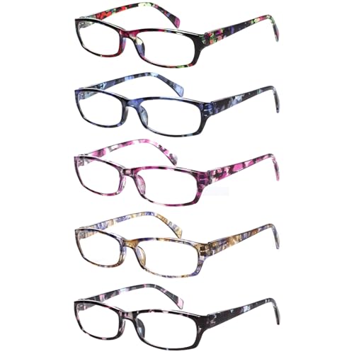 Kerecsen Reading Glasses 5 Pairs Fashion Ladies Readers Spring Hinge with Pattern Print Eyeglasses for Women (Mix Color -2, 2.50)