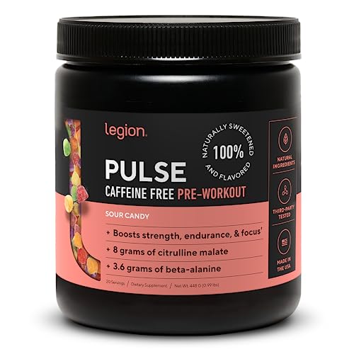 LEGION Pulse Pre Workout Supplement - All Natural Nitric Oxide Preworkout Drink to Boost Energy, Creatine Free, Naturally Sweetened, Beta Alanine, Citrulline, Alpha GPC (Caffeine Free Sour Candy)