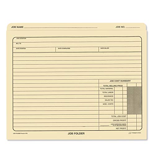 NextDayLabels - Classic Manila File Jacket 10” x 12” Job Folders – Heavy Duty - Preprinted to Track Job Progress, Calculating Cost, and Customer Correspondences (Pack of 50)