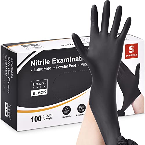 Schneider Nitrile Exam Gloves, Black, Medium, 100-ct Box, 4-mil, Latex-Free, Powder-Free, Food-Safe (NBFK7102)