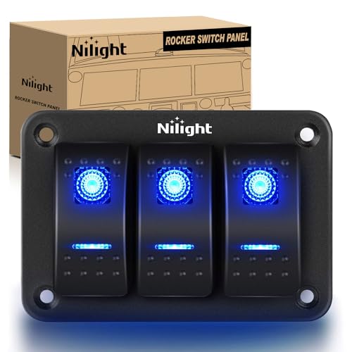 Nilight 90017C 3 Gang Aluminum Panel Toggle Dash 5 Pin On/Off Pre-Wired Rocker Switch Holder for Automotive Car Marine Boat, 2 Years Warranty,Blue
