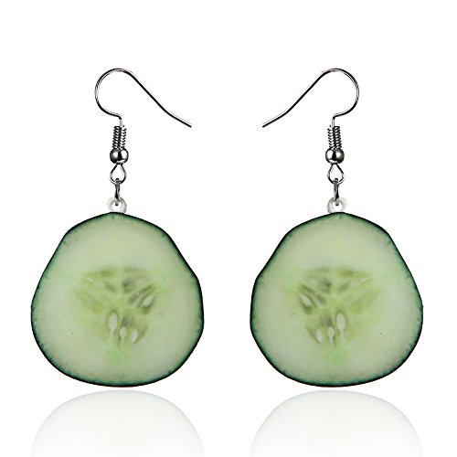 VEINTI+1 Trendy Statement Creative Funny Lifelike Fruits Acrylic Earrings for Women/Girl's (Cucumber)