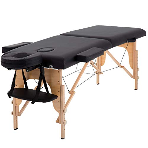 Massage Table Massage Bed Spa Bed 84 Inches Long Portable 2 Folding W/Carry Case Table Heigh Adjustable Salon Bed Face Cradle Bed,Black