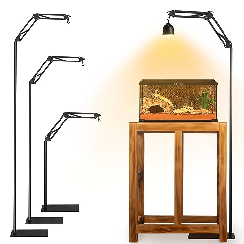 Hypool Reptile Heat Lamp Stand with 3 Adjustable Height and 360° Rotation Swing Arm Metal Hook Included for Bearded Dragon Turtle Gecko and Puppies 15.7inch to 74.3inch