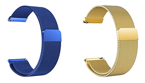 ONE ECHELON Quick Release Watch Band Compatible With Fossil Special Edition Star Wars R2-D2 Steel Metal Mesh Replacement Strap, Pack of 2 (Blue and Gold)