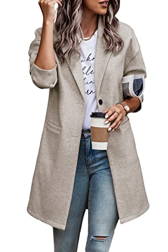 PRETTYGARDEN Women's 2024 Plaid Shacket Jacket Casual Button Wool Blend Winter Tartan Trench Coat With Pockets (Solid Apricot,Medium)