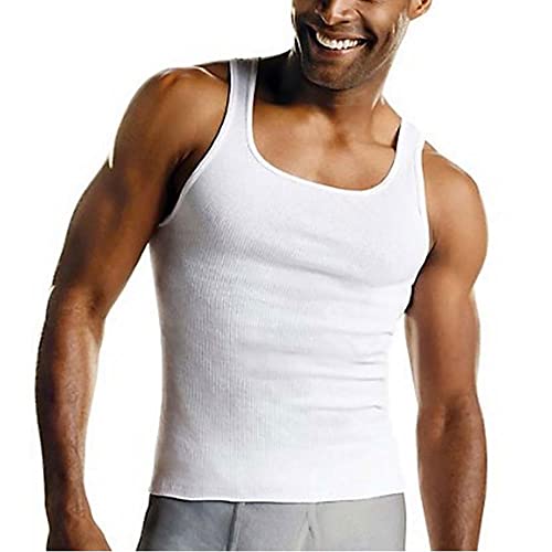 Hanes Men's Pack, Moisture-Wicking Ribbed, Lightweight Cotton Tank Undershirts, White , Large, 6 Count ( Pack of 1)