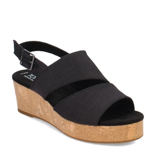 TOMS Women's Slingback Wedge Sandal, Black Melange Woven, 8