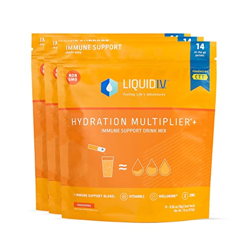 Liquid I.V. Hydration Multiplier + Immune Support - Tangerine - Hydration Powder Packets | Electrolyte Powder Drink Mix | Easy Open Single-Serving Sticks | Non-GMO | 3 Pack (42 Servings)