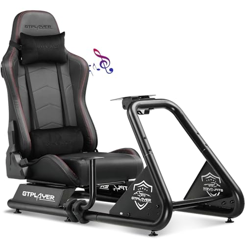 GTPLAYER Racing Simulator Cockpit with Seat and Bluetooth Speakers, Racing Style Reclining Seat and Ultra-Sturdy Alloy Steel Frame (Black)
