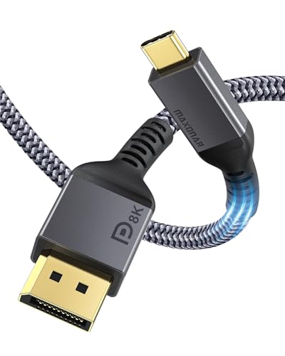 Maxonar USB C to DisplayPort VESA Certified, 8K 60Hz Type C to DP Cable 6.6FT/2M(4K 60Hz 144Hz 120Hz 2K 240Hz) 32.4Gbps 1.4 HBR3 Alt Mode Video Adapter for iM1 MacBook Pro Mac Mini, XPS 15