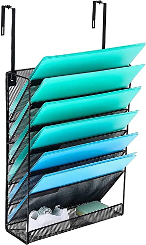 Delifox 7-Compartment Wall Mounted Hanging File Organizer Cubicle Wall File Holder Vertical Document Organizer for Office Home, Black