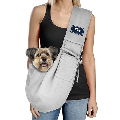 CUBY Dog and Cat Sling Carrier - Hands Free Reversible Pet Papoose Bag - Soft Pouch and Tote Design - Suitable for Puppy, Small Dogs Cats Outdoor (Classic Grey)