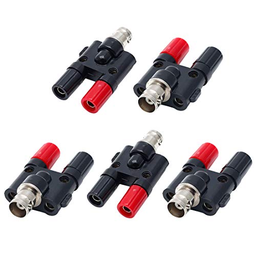 Hxchen BNC Female to Dual 4mm Banana Female Jack Coaxial RF Binding Post Adapter Connector - (5 Pcs)