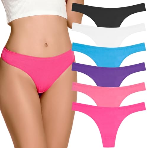 ANZERMIX Women's Breathable Cotton Thong Panties Pack of 6 (Size L) Basics