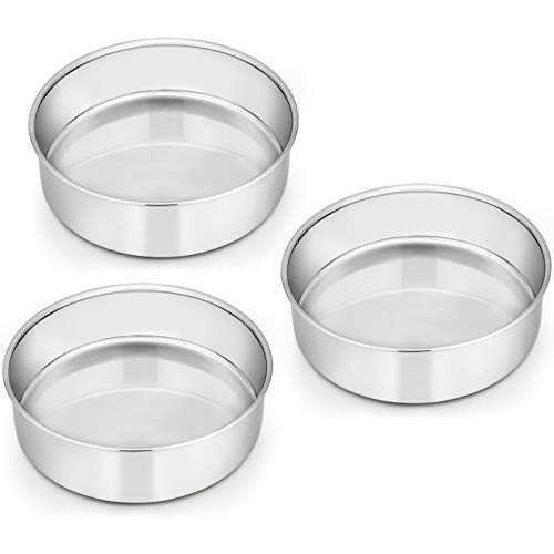 E-far 6 Inch Cake Pan Set of 3, Stainless Steel Round Smash Cake Baking Pans Tins, Non-Toxic & Healthy, Mirror Finish & Dishwasher Safe