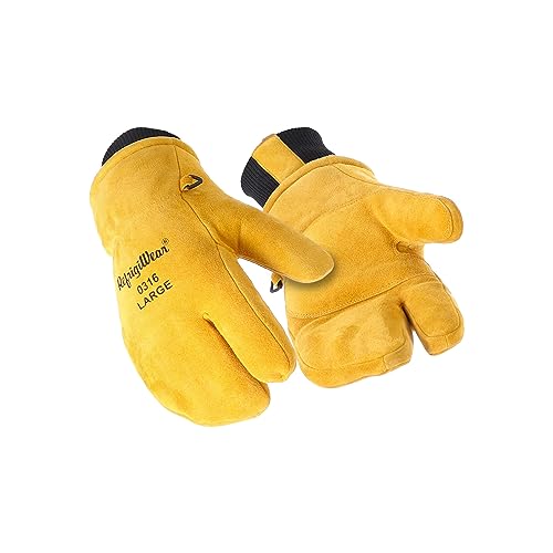 RefrigiWear 3-Finger Heavy Duty Insulated Leather Mitt Work Glove with Double Cuff (Large)