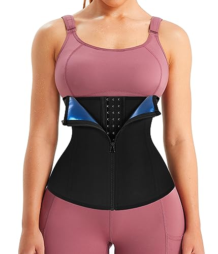 LEINIDINA Womens Waist Trainer Corset with Zipper Sweat Waist Trimmer for Women Workout Belt Corset Shapewear Black