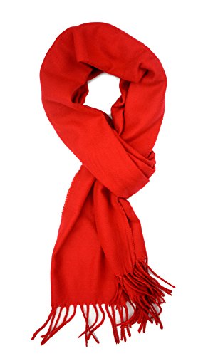 Plum Feathers Winter Scarf Shawl with Cashmere Feel - Rich Solid Colors Winter Scarves and Wraps 72' x 12' (Red)