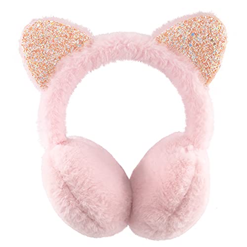 XIAOHAWANG Winter Earmuffs for Kids Girl Warm Ear Muffs Baby Boy Plush Padded Ear Warmer (C-LIGHT PINK)