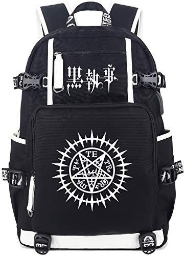 Roffatide Anime Black Butler Luminous Schoolbag Laptop Backpack Rucksack with USB Charging Port & Headphone Port Black