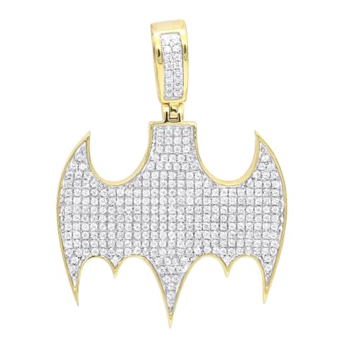 LUXURMAN 10K Gold Men's Round Diamond Pendant Iced Out Batman Logo 1 Carat Charm (yellow gold)