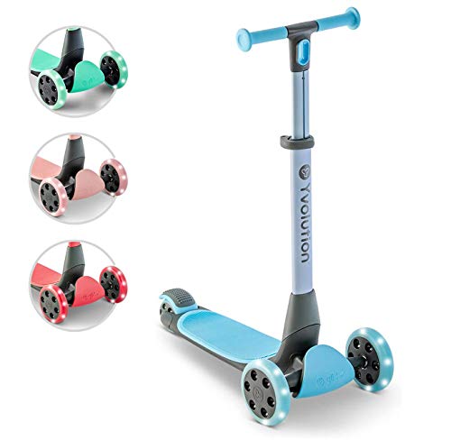 Yvolution Y Glider Nua | Three Wheel Foldable Kick Scooter for Kids with Storage Accessory for Children Ages 3+ Years (Blue)