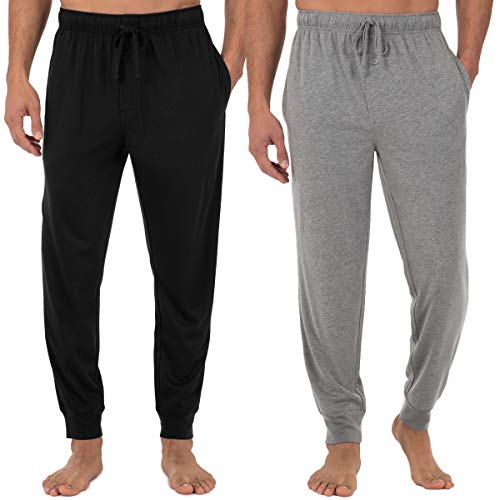 Fruit of the Loom Men's Jersey Knit Jogger Sleep Pant (1 and 2 Packs), Black/Grey Heather, X-Large