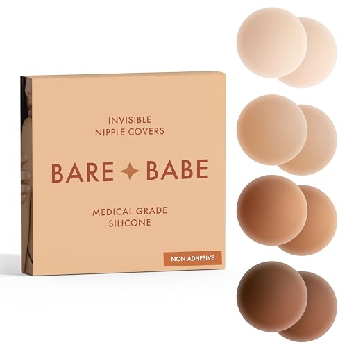 Bare Babe Silicone Non-Adhesive Nipple Covers for Women Reusable No Show | Breast Covers for Strapless Dress | Reusable Nipple Pasties | Not Sticky (Honey)