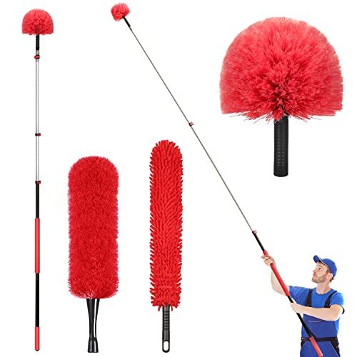 20 Foot High Reach Dusting Kit with 5-12 Foot Extension Pole // High Ceiling Duster with Telescopic Pole // Cobweb Microfiber Duster // Outdoor & Indoor Extendable Duster Cleaning Kit