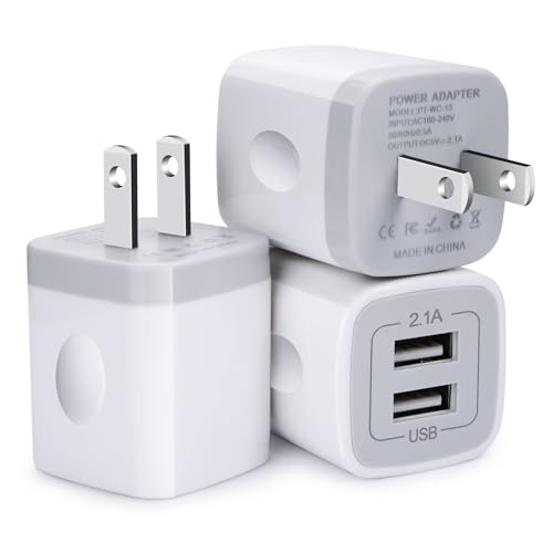 FiveBox Charger Block, USB Wall Charger, 3Pack Dual Port 2.1Amp Fast Charger Brick Base Adapter Charging Cube Plug Box Compatible iPhone 15 14 13 12 X 6 6S 7 8 Plus, iPad, Samsung, Android