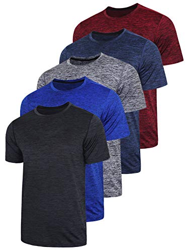 5 Pack Men’s Active Quick Dry Crew Neck T Shirts | Athletic Running Gym Workout Short Sleeve Tee Tops Bulk (Set 1, XX-Large)