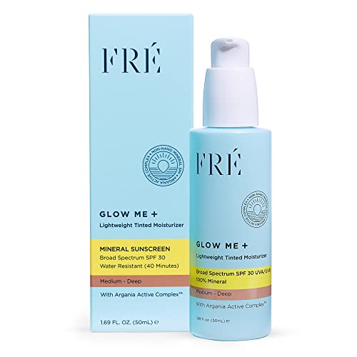 Tinted Mineral Sunscreen with Non-Nano Zinc Oxide, SPF 30 Face Moisturizer, GLOW ME by FRE Skincare (Medium-Deep) - Hydrating Lightweight Face Cream for Smoother & Glowing Skin - Reef-Safe Sunscreen